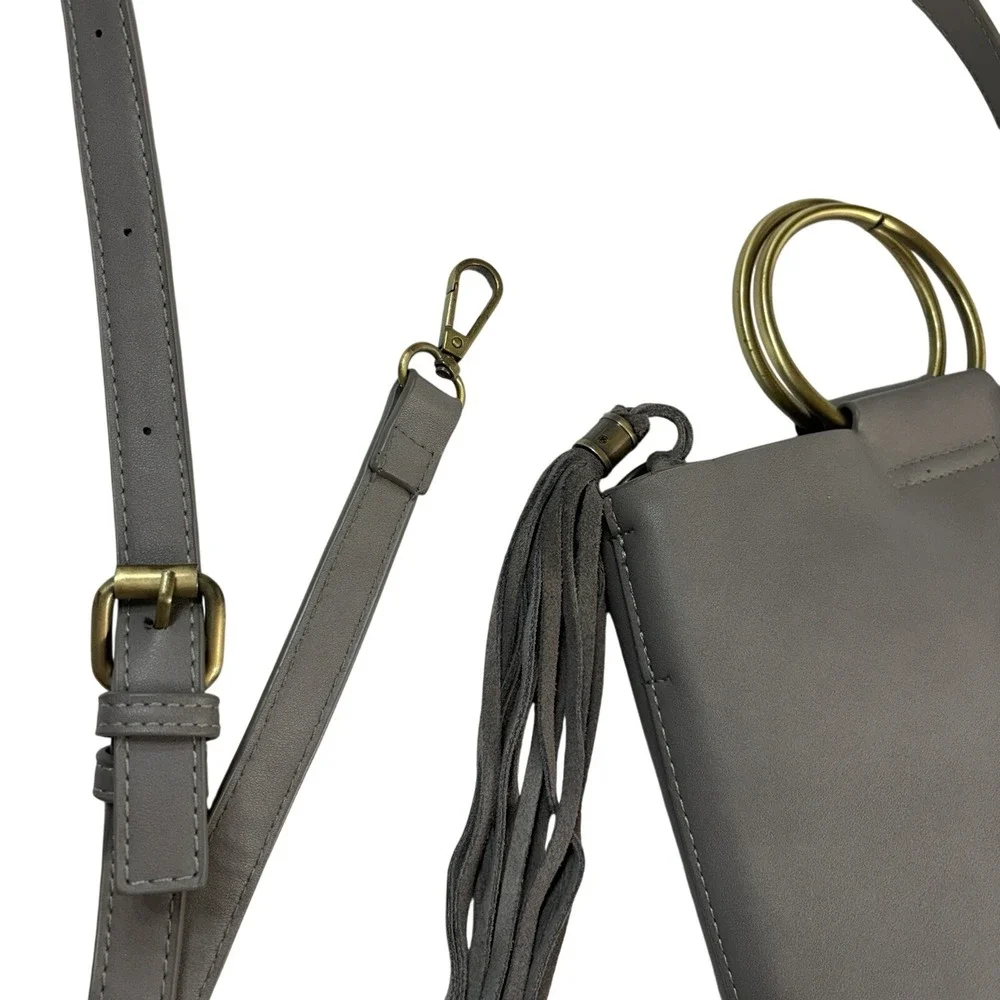 Street Level for Anthropologie Vegan Leather Ring Handle Tote Bag‎ Gray Tassel